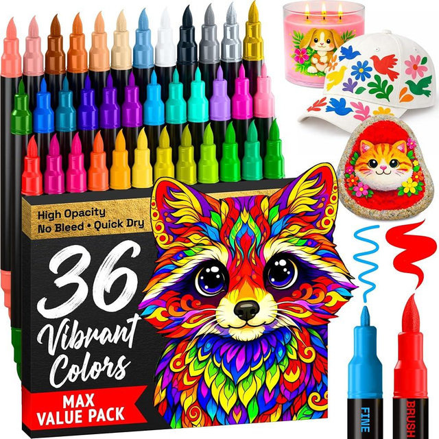 ARTISTRO 36 Acrylic Paint Markers - Paint Pens for Drawing - For Fabric, Rock, Glass, Wood, Molds - Arts & Crafts Gift for Adults, Teens, Kids, Classroom Must Haves & School Supplies