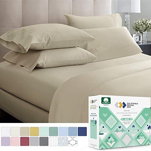 California Design Den 600 Thread Count 100% Cotton Sheets – Taupe Extra Long-Staple Cotton King Sheets, Fits Mattress 16'' Deep Pocket, Sateen Weave, Soft Cotton 4 Piece Bed Sheets Set