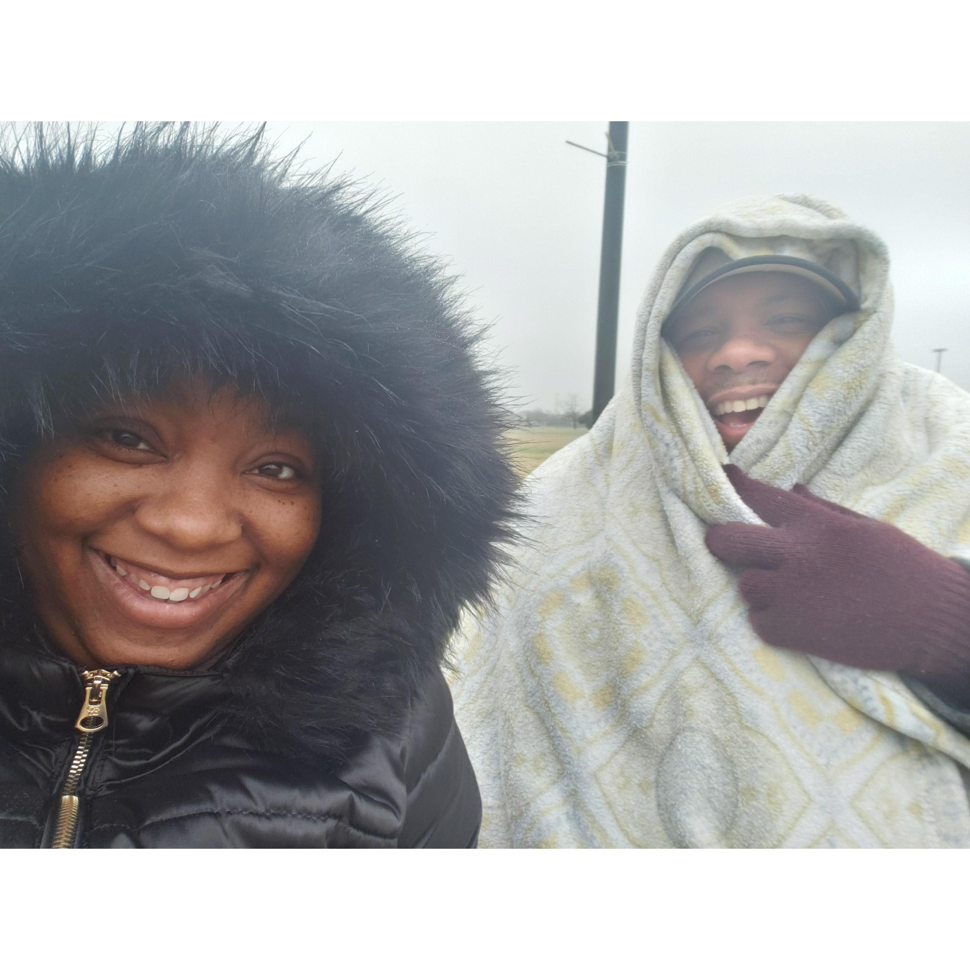 Freezing our buns off at one of Ashton's soccer game