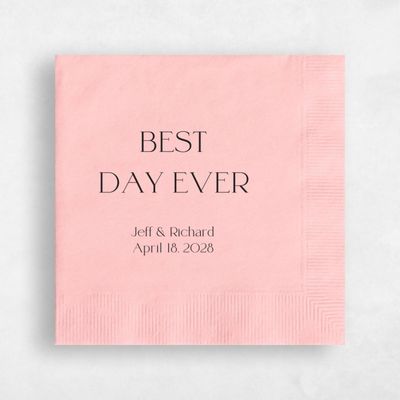 Blush, Pink Wedding Napkin - Best Day Ever