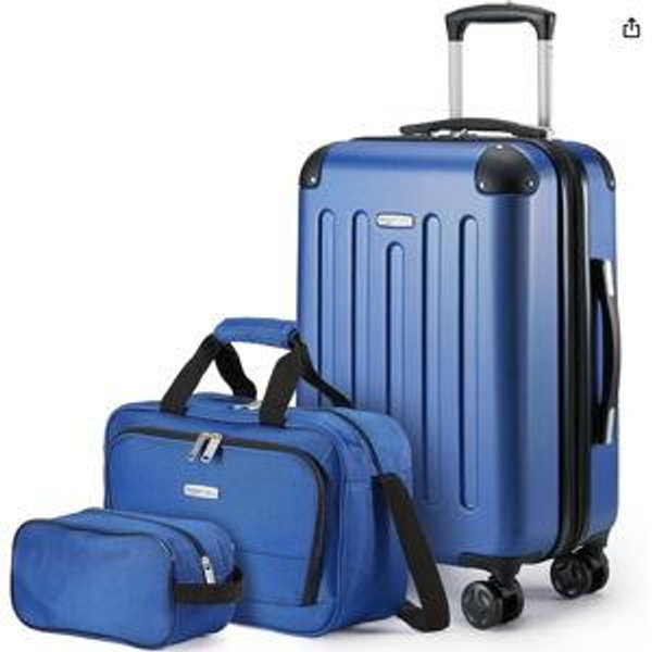 Amazon Basics 3-Piece Luggage Set, Navy Blue