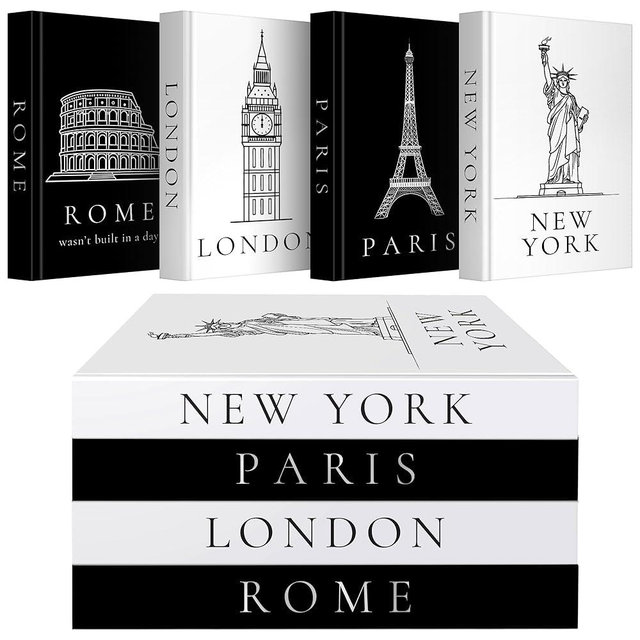 Los Pujols Decorative Books for Home Decor - Set of 4 | Decor Bookends for Coffee Table, Decor Stack, Designer Books Modern Hardcover | Black & White Aesthetic Design