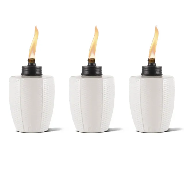 Tiki 3pk Herringbone Tabletop Glass Outdoor Torch Ivory