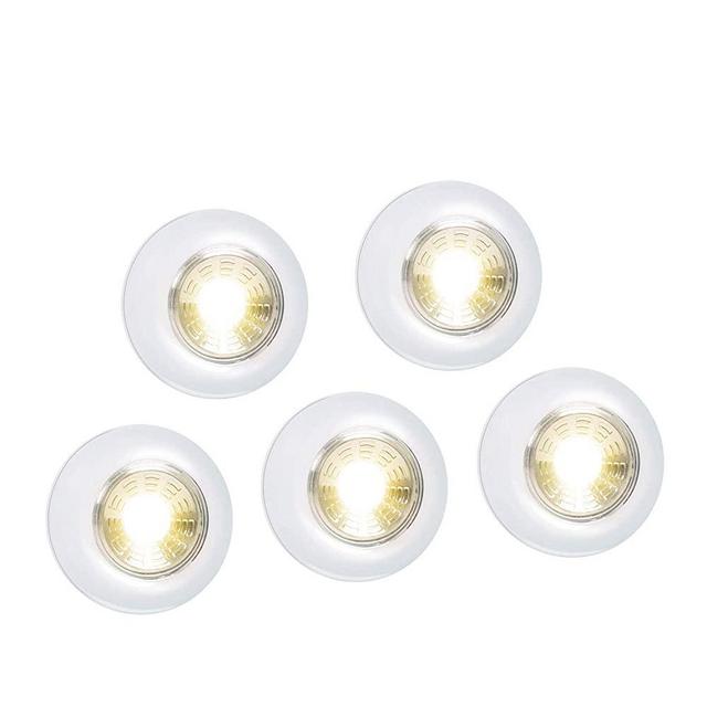 Dream Master 5 Pack LED Battery-Powered Wireless Night Light Stick Tap Touch Lamp Stick-on Push Light for Closets, Cabinets, Counters, or Utility Rooms,Cordless Touch Light(Warm White)