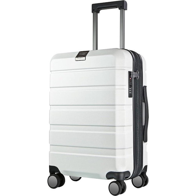 KROSER Hardside Expandable Carry On Luggage with Spinner Wheels & Built-in TSA Lock, Durable Suitcase Rolling Luggage, Carry-On 20-Inch, White