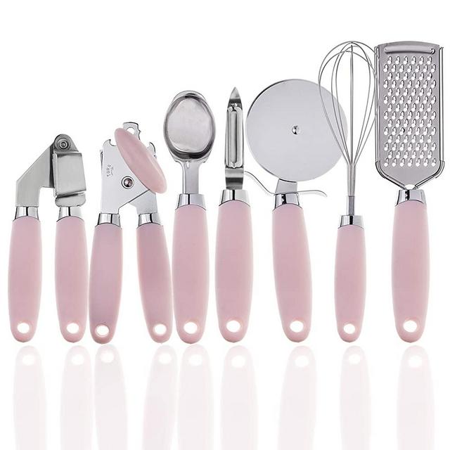 COOK With COLOR 7 Pc Kitchen Gadget Set Stainless Steel Utensils with Soft Touch Pink Handles …