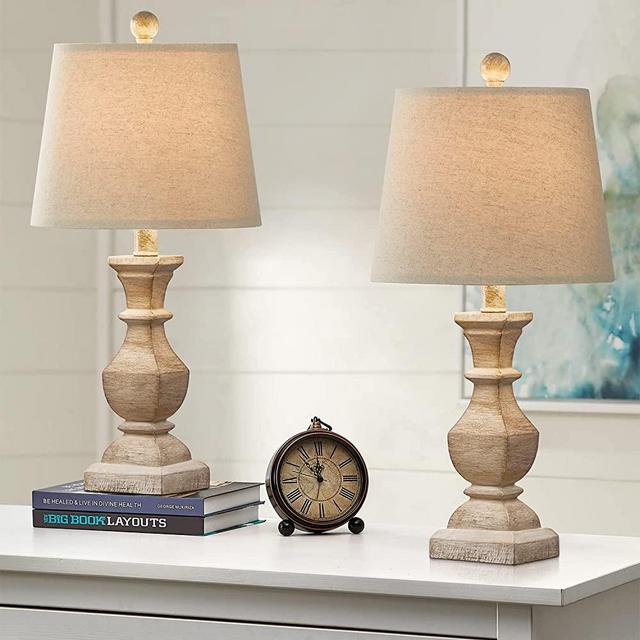 PoKat 20.5" Mid Century Table Lamp Sets of 2 for Living Room Retro Style Farmhouse Table Lamp for Bedroom Classic Beige Resin Bedside Night Light Lamps