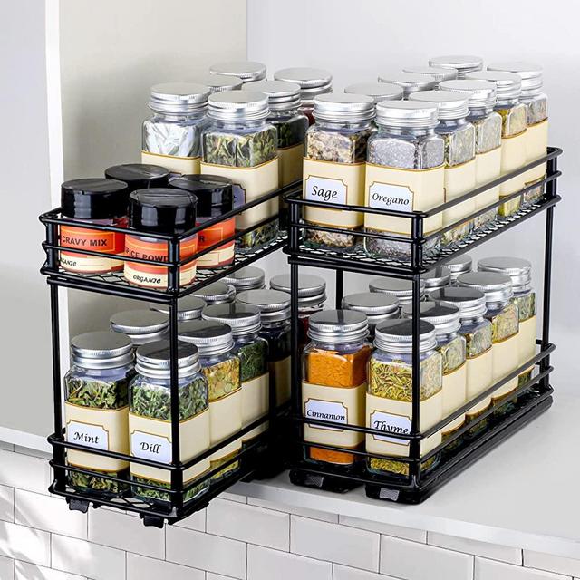Sakugi Spice Rack Organizer for Cabinet - 2-Pack 2-Tier Pull Out Spice Rack for Kitchen Cabinet, Rustproof & Durable Spice Cabinet Organizer, Spice Organizer, 4.33''W x 10.23''D x 8.54''H, 2 Packs