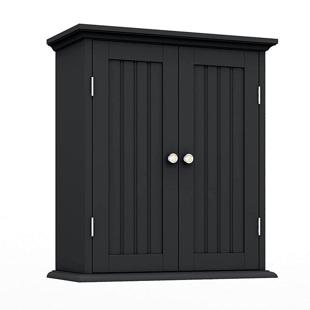 ChooChoo Bathroom Wall Cabinet, Over The Toilet Space Saver Storage Cabinet, Medicine Cabinet with 2 Door and Adjustable Shelves, Cupboard (Black)
