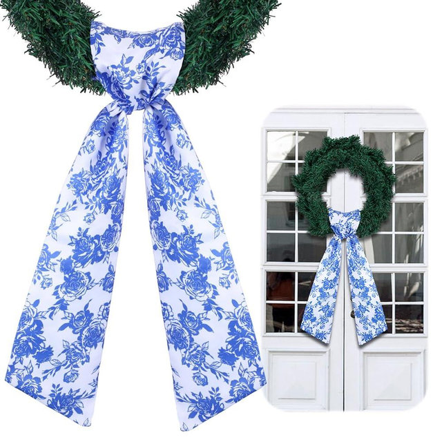 VitalCozy Wreath Sash for Front Door Wreath Satin Sash for Embroidery Monogram Garland Ribbon Accessories Xmas Party Yard Doorway Indoor Outdoor Wall(Floral)