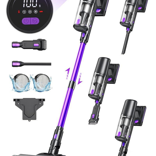 OXVAC Cordless Vacuum Cleaner with LED Display, 45kpa 550W Brushless Motor, Max 50 Mins Runtime with Detachable Battery, 6 in 1 Lightweight Stick Vacuum for Home Hard Floor and Pet Hair Carpet