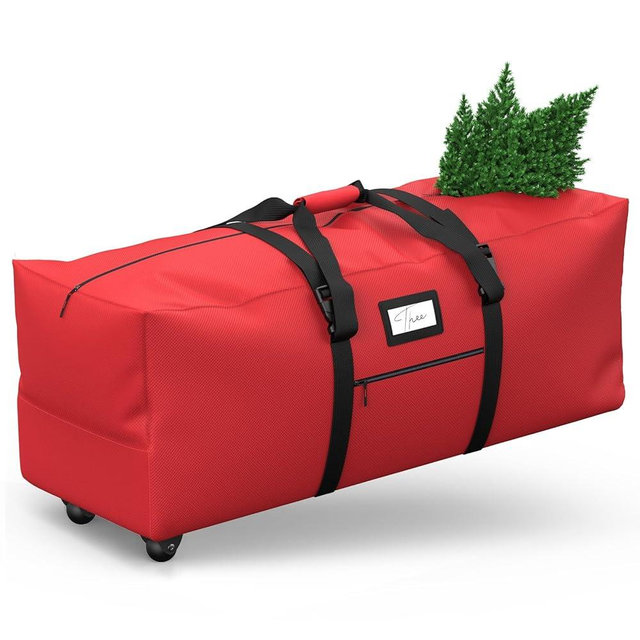 BROSYDA Rolling Christmas Tree Storage Bag, Fits Up to 7.5 ft Artificial Xmas Disassembled Trees. Extra Large Storage Container with Wheels and Handles. Against Dust, Insects, and Moisture (Red)