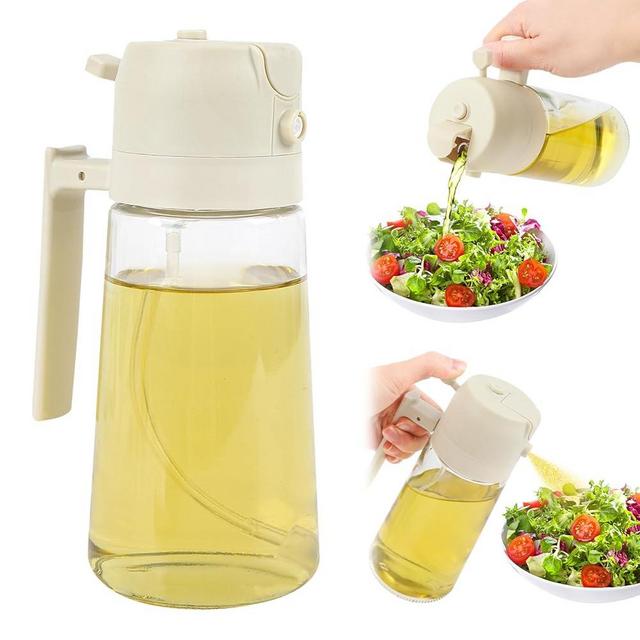 Dzmbv 2-in-1 Olive Oil Sprayer & Dispenser - 16oz/470ml Glass Kitchen Bottle with Spray/Pour Function, for Air Fryer, Salad, Frying, BBQ (milky white)
