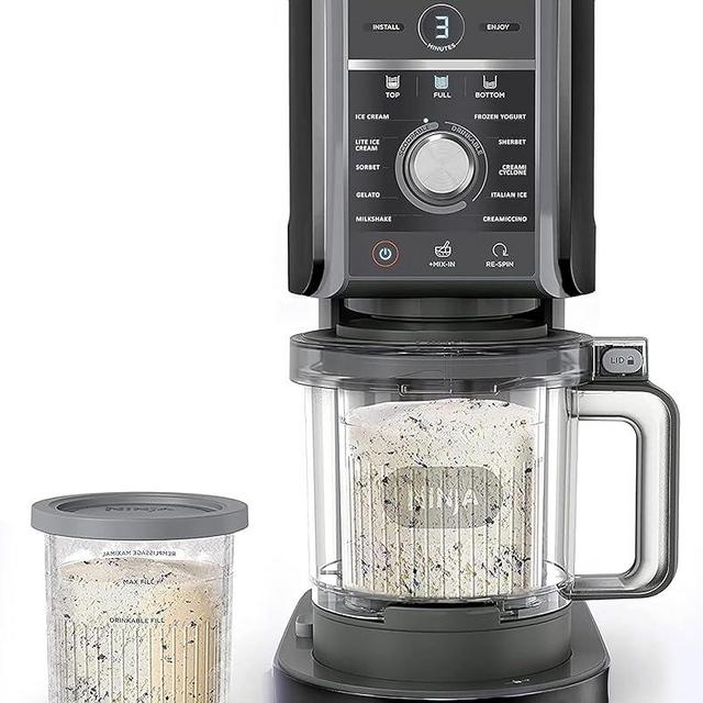 Ninja NC501 CREAMi Deluxe 11-in-1 Ice Cream & Frozen Treat Maker with 2 XL Family Size Pint Containers, Black (Renewed)