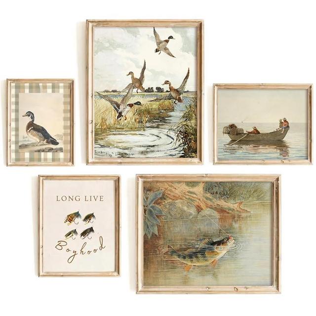 Lhoiplme Vintage Nursery Wall Art Decor Baby Boy Room Canvas Prints Fishing Hunting Nursery Wall Decor Mallard Duck Pictures Rustic Farmhouse Poster Artwork for Bedroom 8x10x5 Inch Unframed