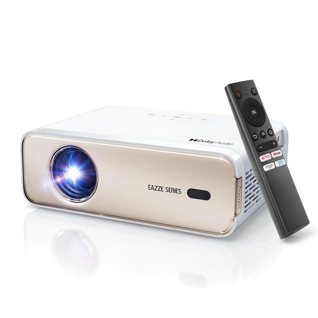 Aurzen EAZZE D1 Smart Projector with WiFi and Bluetooth, Netflix-Officially-Licensed, Auto Focus & Keystone, DoIby Audio, Zoom, Native 1080P Movie, Portable Outdoor Mini Projector, Gold
