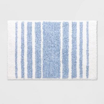 Chambray Stripe Blue Bath Rug Blue - Threshold™
