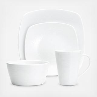 White on White Square 4-Piece Place Setting, Service for 1