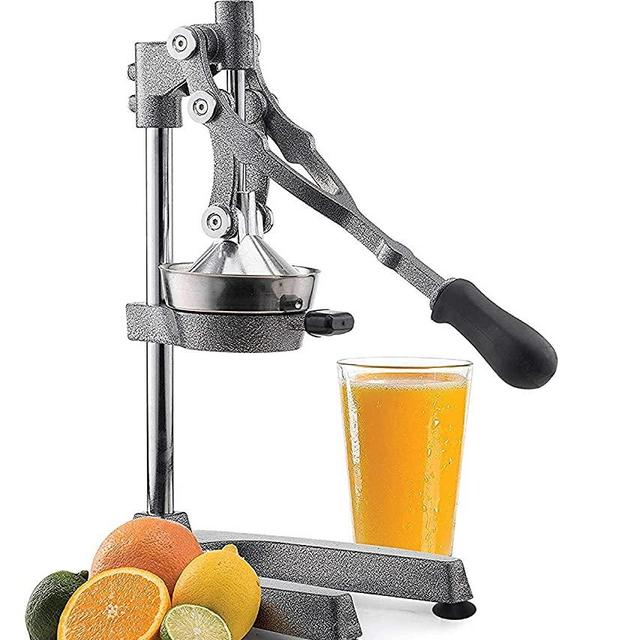 Manual Fruit Juicer - Commercial Grade Home Citrus Lever Squeezer for Oranges, Lemons, Limes, Grapefruits and More - Stainless Steel and Cast Iron - Non-skid Suction Cup Base - 18.5 Inch - by Vollum