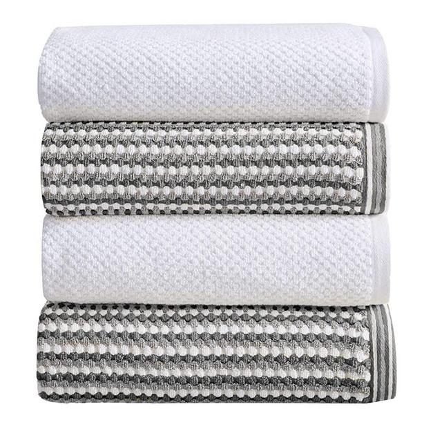 Great Bay Home 4-Piece Bath Towel Set. 100% Cotton Multi-Striped Bathroom Towels. Quick Dry and Absorbent Towels. Set Includes 4 Bath Towels. Milos Collection (4 Pack, Dark Gray/Light Gray)