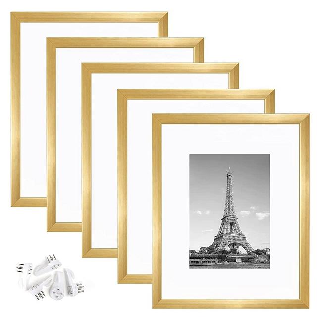 upsimples 8x10 Picture Frame Set of 5,Display Pictures 5x7 with Mat or 8x10 Without Mat,Wall Gallery Photo Frames,Gold