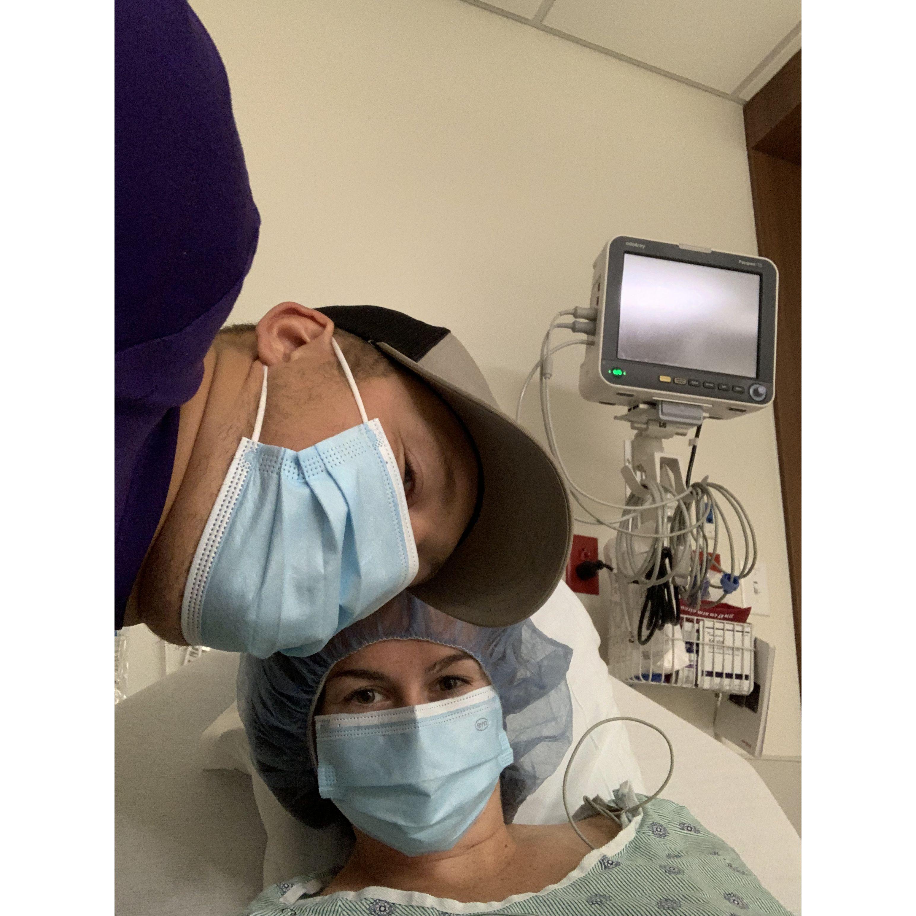 Kyle in the hospital with Allison before one of her knee surgeries