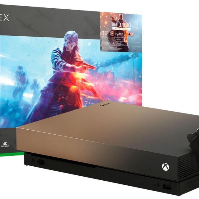 Microsoft - Xbox One X 1TB Gold Rush Special Edition Battlefield V Bundle with 4K Ultra HD Blu-ray - Gray Gold
