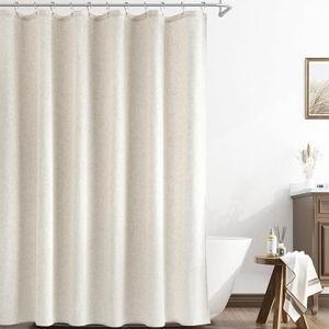 Naturoom Extra Long Linen Shower Curtain 86 Inch Long Weighted Thick Fabric Bath Shower Curtain Set with Hooks, XLong Tall Country Farmhouse Beige Curtains for Bathroom, 72x86