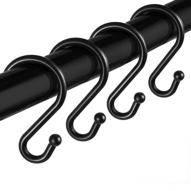 BellRhein Shower Curtain Hooks Rings, Shower Hooks for Shower Curtains, Rust Proof Metal S Shaped Decorative Shower Curtain Rings Black Set of 24PCS Black