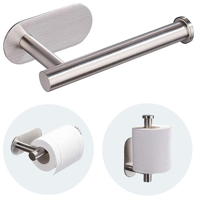 JOPOFI Toilet Paper Holder - Self Adhesive Toilet Paper Holder Wall Mount for Bathroom, SUS 304 Stainless Steel Command Strip Toilet Paper Roll Holder Stick On Wall, No Drilling - Brushed Nickel