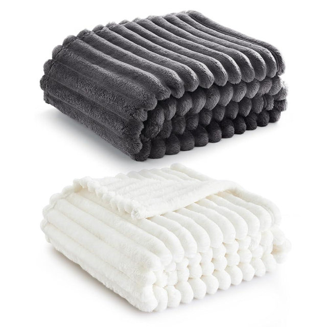 Bedsure Fleece Blankets Queen Size（White ＆ Grey）