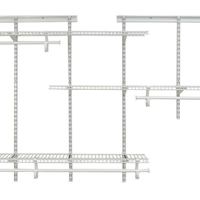 ClosetMaid ShelfTrack Wire Closet Organizer System Adjustable from 5 to 8 Ft, With Shelves, Clothes Rods, Hardware, Durable Steel, White, 5 ft to 8 ft