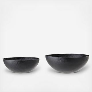 Embossed Matte Black Aluminum 2-Piece Bowl Set