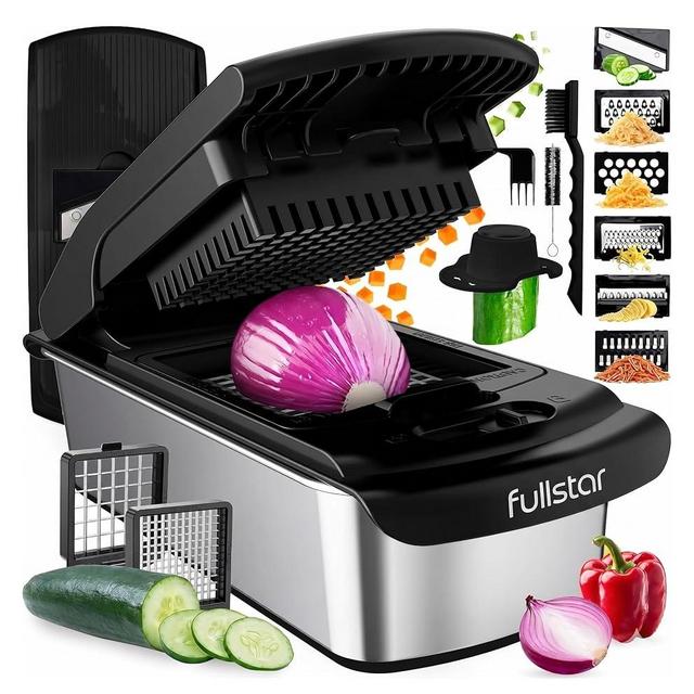 Fullstar All in One Vegetable Chopper and Mandoline Slicer - Food Chopper with Container and Julienne Slicer, Fruit Slicer, Veggie Cutter, Kitchen Gadgets & Gift for Mom (8 in 1, Stainless Steel)