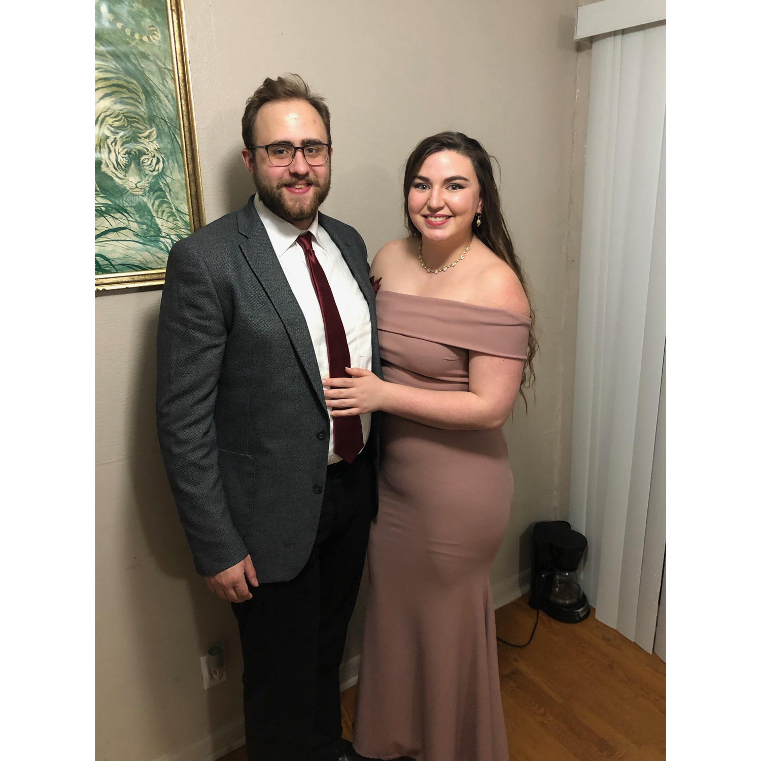 Our Oscars party fits! Adam got cheese on his jacket that lives there to this day...