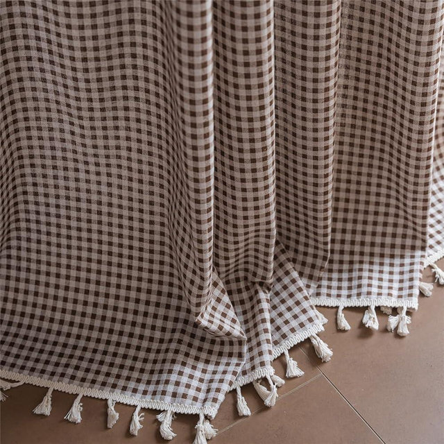 Yunsurey Vintage Paid Curtain 63 inch Length Rod Pocket Boho Cotton Blend Curtain Panel for Living Room 1 Panel Semi Sheer Light Filtering Tassel Drape for Home Decor W55 X L63 Inch