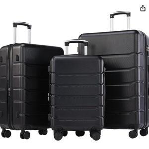 OLIXIS 3-Piece Suitcase Set, Hardside Luggages with Spinner Wheels, Lightweight ABS Hard Shell Travel Luggage, Expandable Carry-On Suitcase with TSA Approved Lock–Black(20+24+28 Inch)