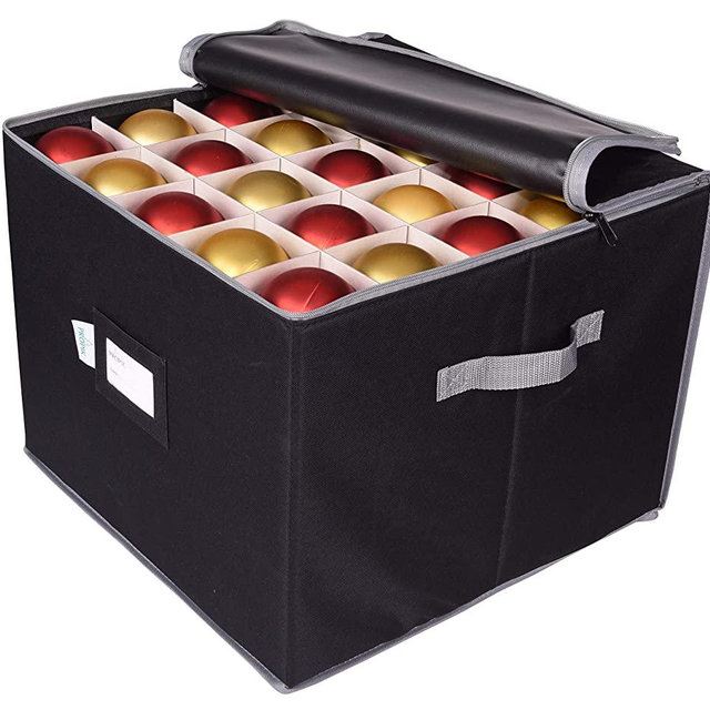 ProPik Christmas Ornament Storage Box Organizer Chest, with 3 Trays Holds Up to 75 Ornaments Balls, with Dividers to Organize (Black)