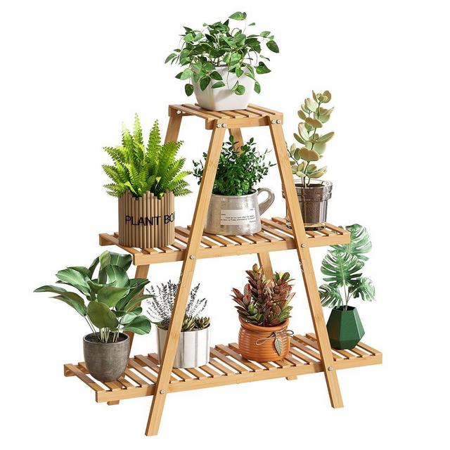 Plant Stand Indoor Plant Shelf Outdoor bamboo Plant Rack, 3 Tiers Ladder Plant Holder Flower Stand for Living Room Balcony Garden Patio,Living Room Boho Home Decor for Gardening Gifts (Natural)