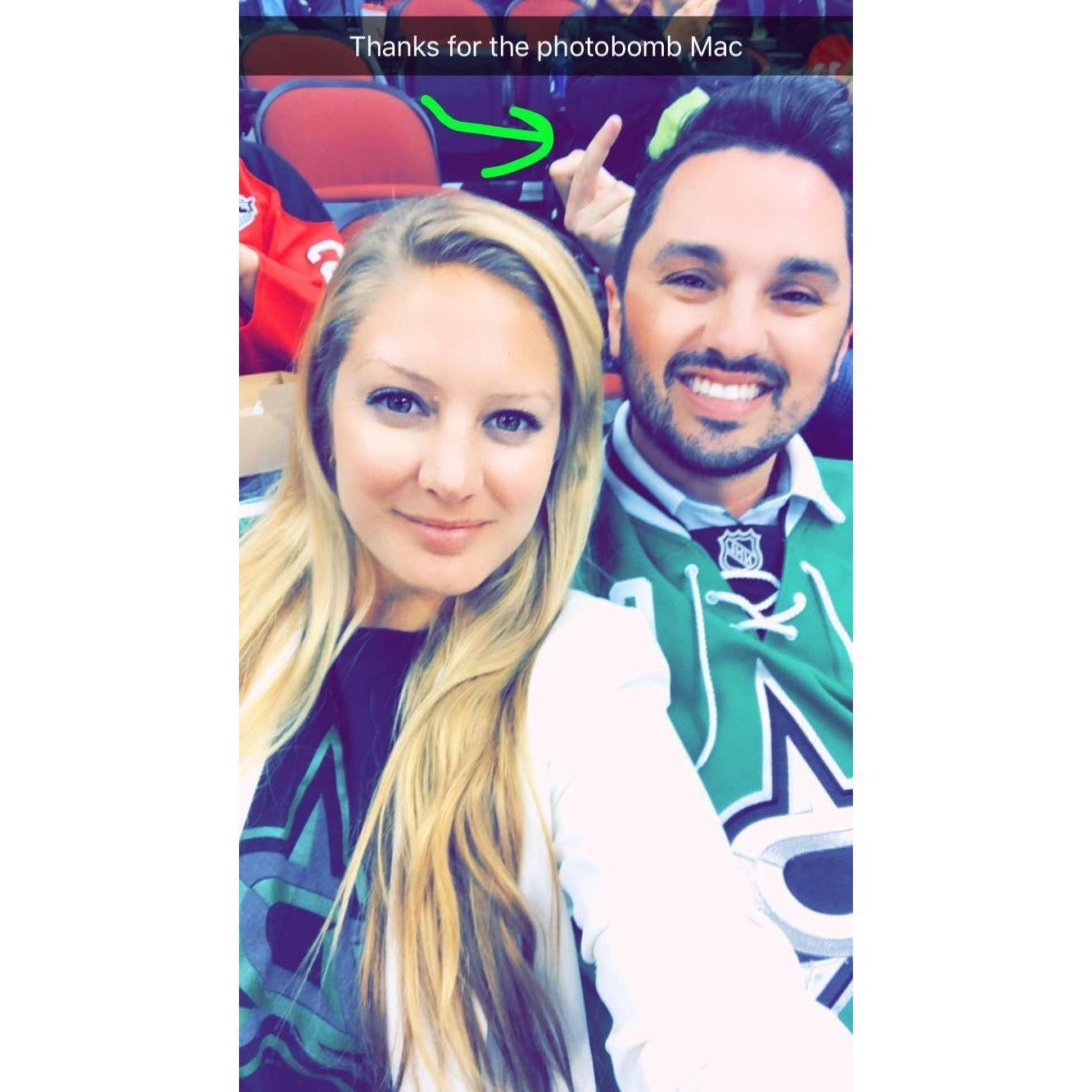 One of the MANY Dallas Stars hockey games we've attended! You can see one of our Groomsmen photo-bombing us in the background, Thanks Mac!