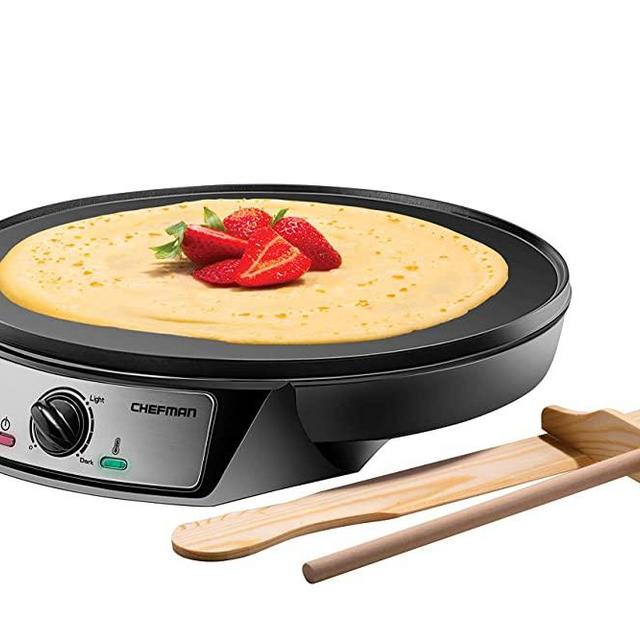 Chefman Electric Crepe Maker & Griddle, Precise Temperature Control Skillet for Perfect Brunch Blintzes, Pancakes, Eggs, Bacon, & Tortillas, 12" Nonstick Grill Pan, Includes Batter Spreader & Spatula