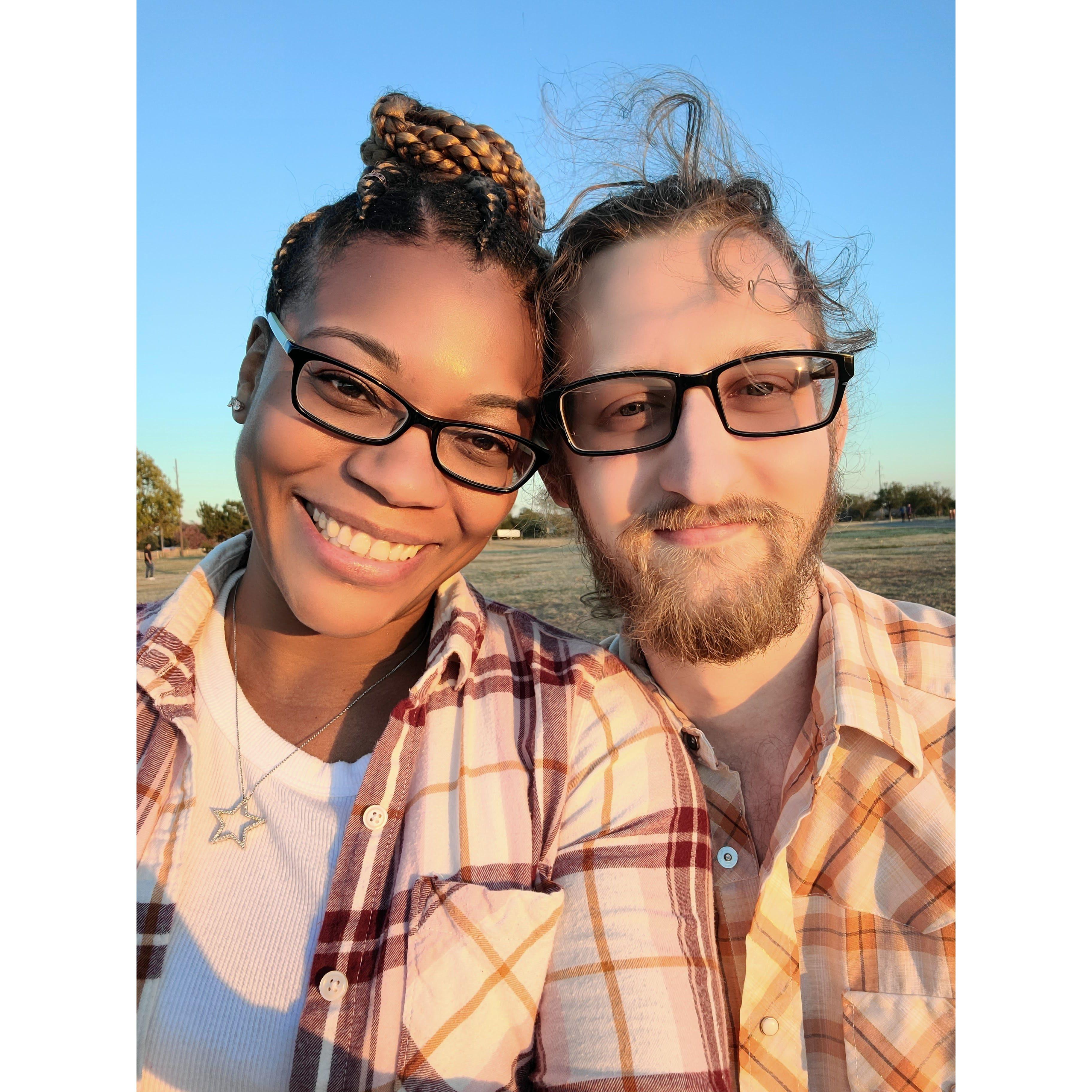 The day we got engaged. A sunset picnic at the Lake Hefner.