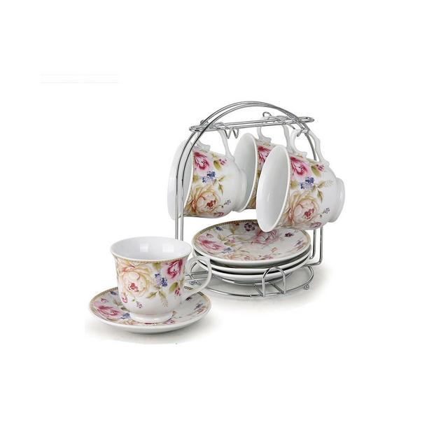 Lorren Home Trends 8 Piece 8oz Coffee Cup and Saucer Set, Service for 4
