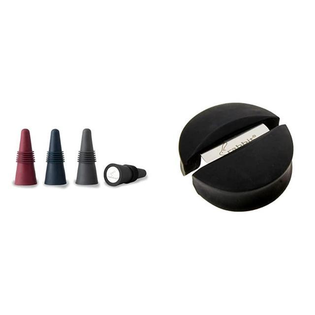 Rabbit Bottle Stoppers, Set of 4, Multicolor & Wine Bottle Foil Cutter (Black), 1 EA - W6113