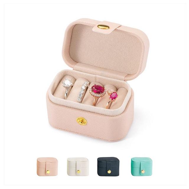 VOMNA Travel Jewelry Ring Case,Small Jewelry Ring Box,Ring Holder,Mini Travel Jewelry Case Portable Ring Storage Case, for Women Girls, for Travel,Business,Wedding,Bridesmaid Gift(Pink)