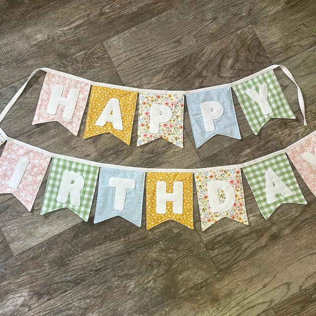 Custom Handmade Fabric Happy Birthday Banner: Heirloom Bunting