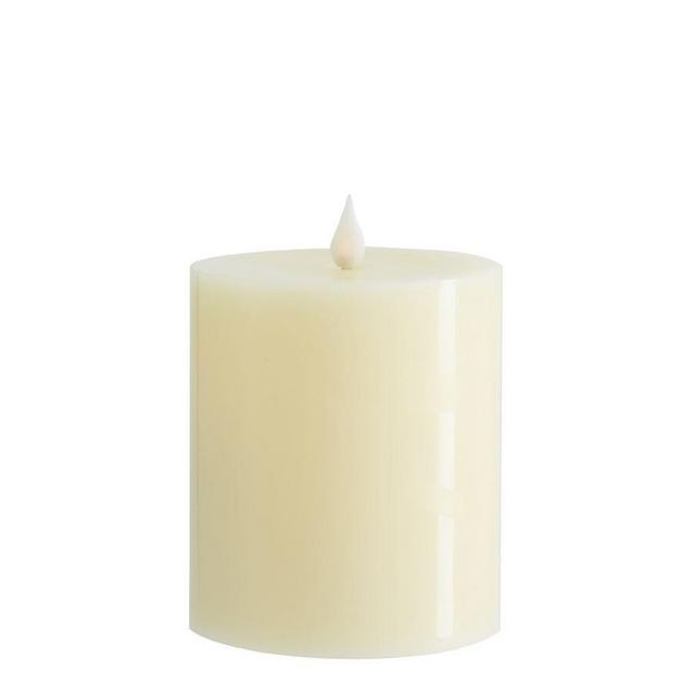 Classic Flickering Flameless Wax Pillar Candle, Ivory, 4 x 4.5