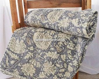 Printed Kantha Quilt King Size Bed Sheet