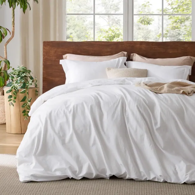 100% Washed Cotton Duvet Cover King Size Bright White Minimalist Cotton Duvet Cover for All Seasons GentleSoft™ Plain Simple Bedding Set
