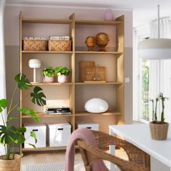IKEA LÅDMAKARE Storage combination w sliding doors, with 2 shelves/oak effect